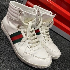 Gucci White High-Top Sneakers with Stripes